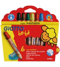 Карандаши GIOTTO BEBE Super Largepencils 06цв., с точилкой, картон. уп., европодвес