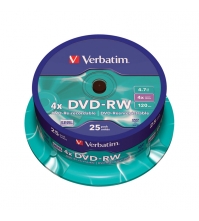 Диск DVD-RW 4.7Gb Verbatim 4x Cake Box (25шт)